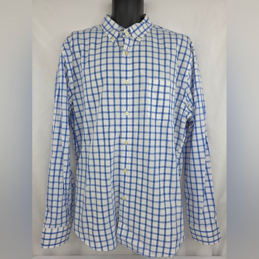 J. Crew Men's Tailored Blue White Check Button Down Shirt Size XL X-1935